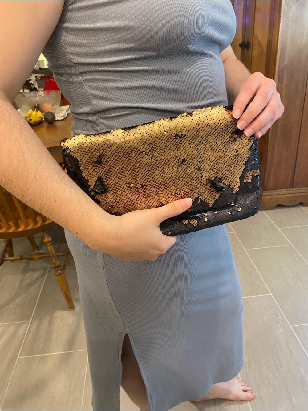 Sequin Reversible Clutch Bag - Gold and Black